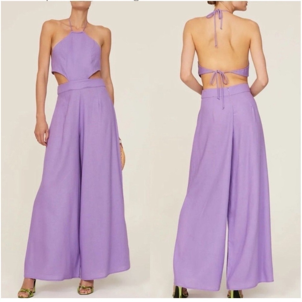 Louna Lavender Purple Backless Tie Back Cutout Jumpsuit Women's